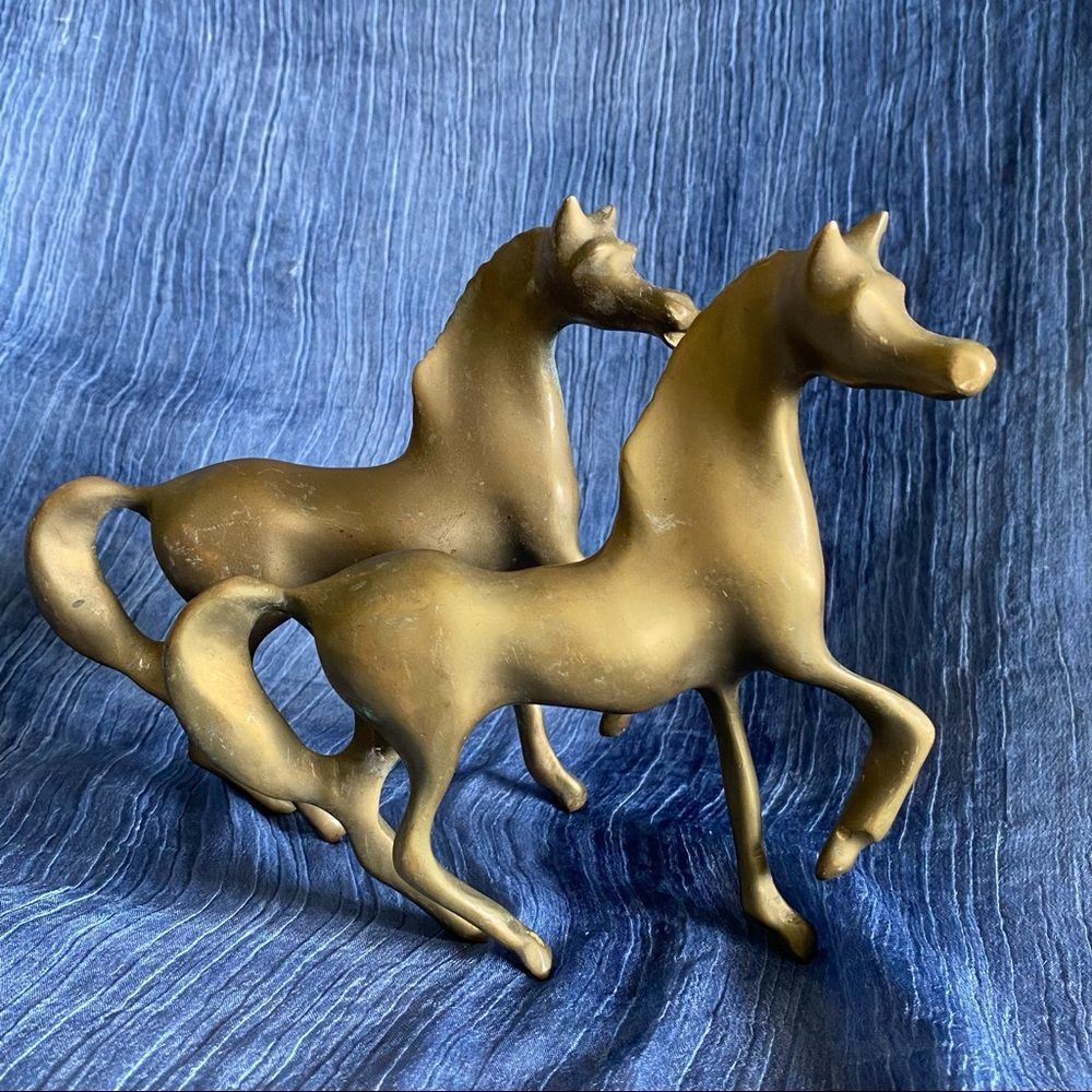 Set of Two Brass Horses